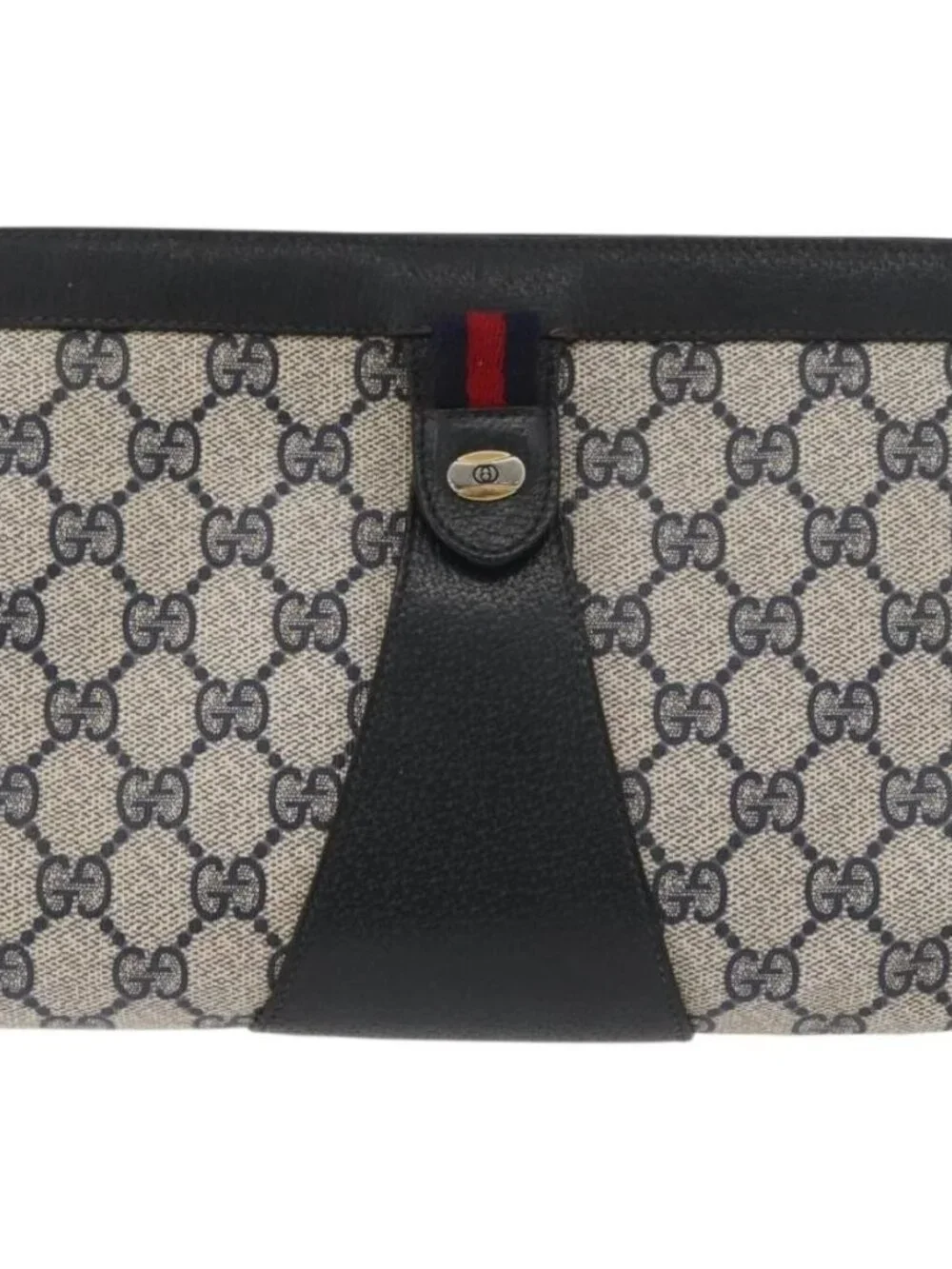 GUCCI GG Supreme Sherry Line Clutch Bag PVC Navy Red 89 01 032 Auth 182810